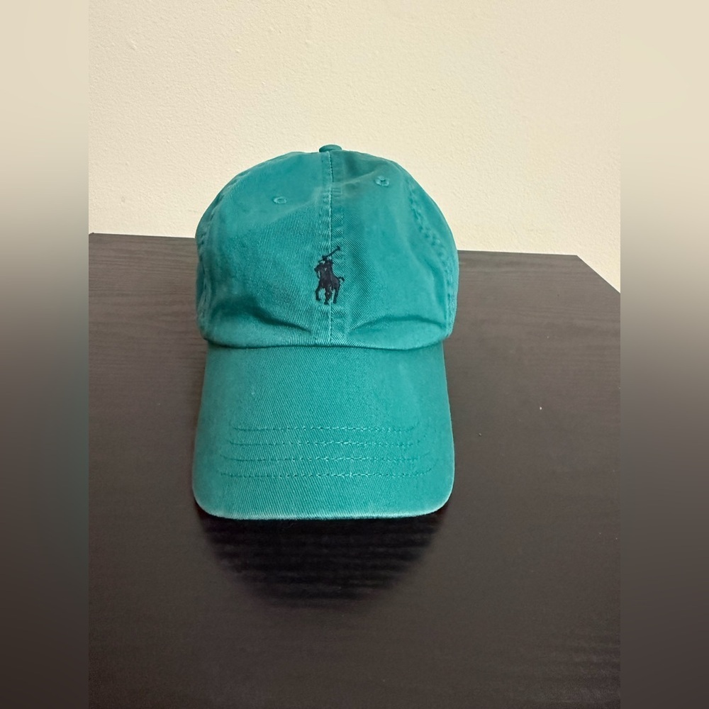 POLO Ralph Lauren Vintage Classic Leather Strap Adjustable Teal Green Hat Cap